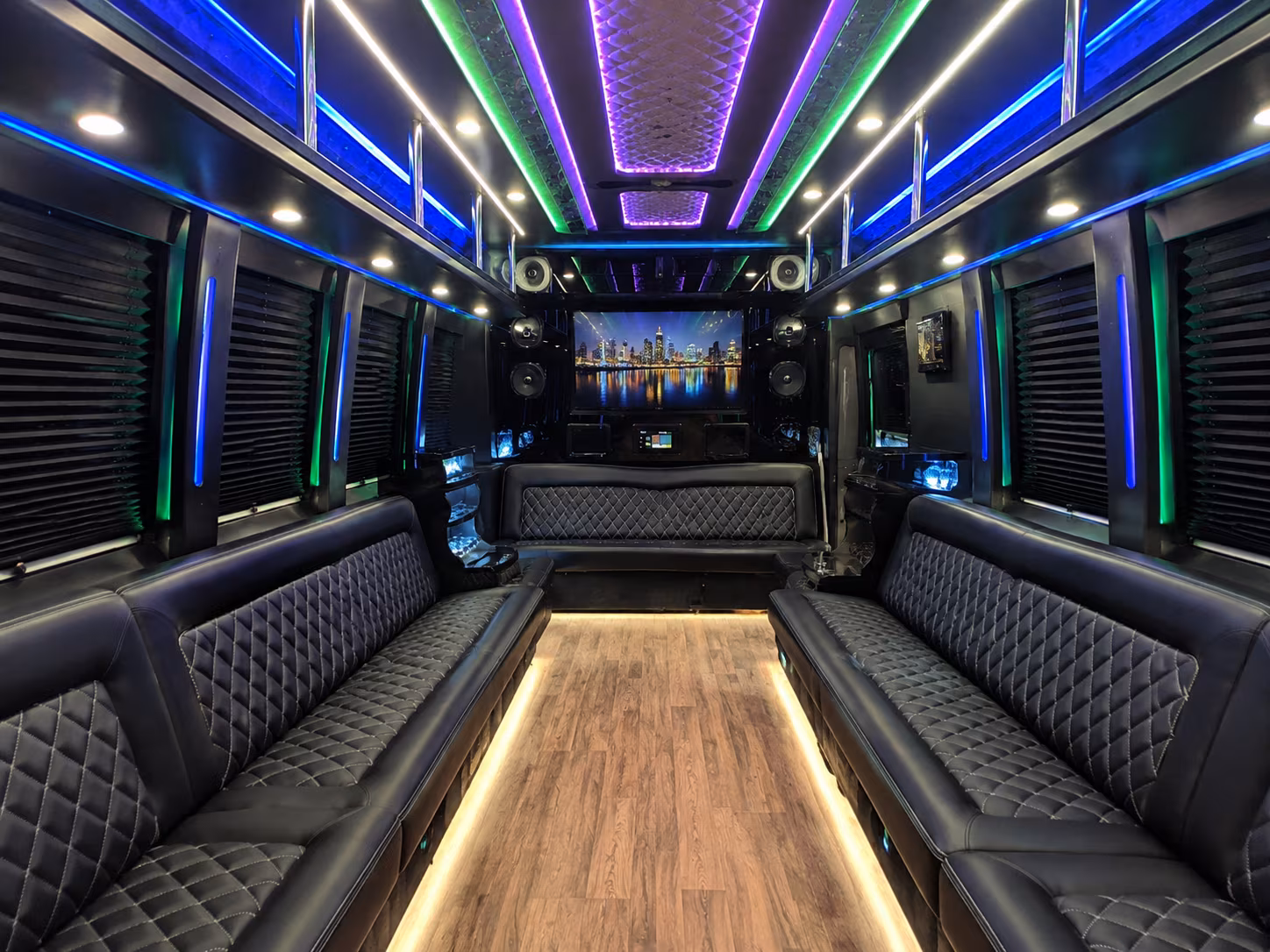 coon rapids 25 passenger party bus interior